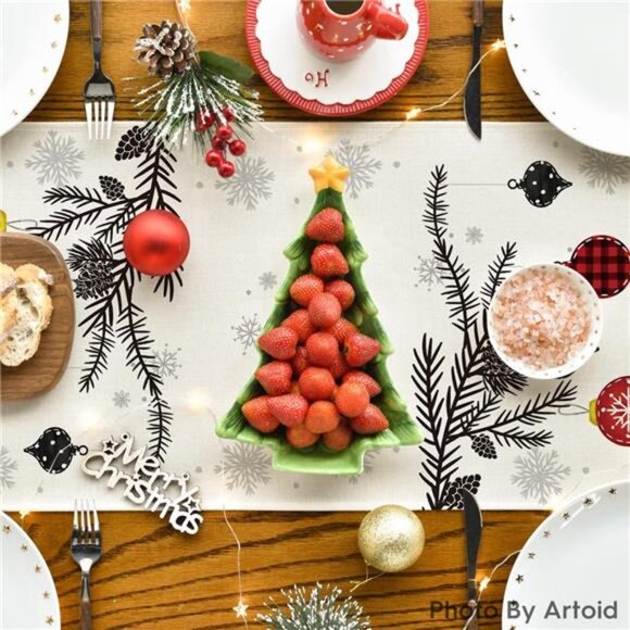 Red Pine Trees Merry Christmas Table Runner, Winter Xmas Holiday - Picture 4 of 8